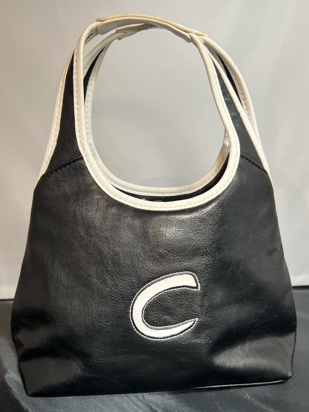 Y2K Black and White Initial ‘C’ Monogram Pleather Mini Handbag